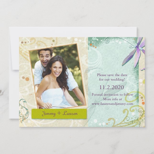 Reserve A Data Casamento de Foto de Swirls & Dragonfly Salve a Da (Frente)
