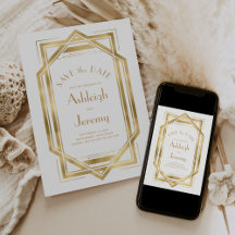 Casamento de Foto Deco Branco Dourado Vintage dos 