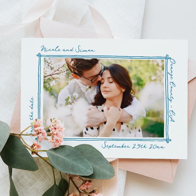 Reserve A Data Casamento de Foto Desenhado com Quadro Whimsical (Criador carregado)