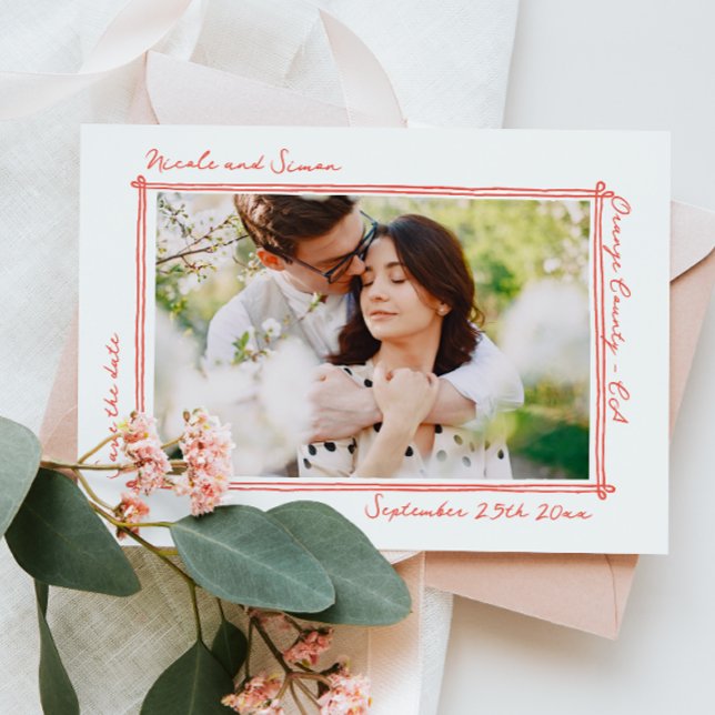 Reserve A Data Casamento de Foto Desenhado com Quadro Whimsical (Criador carregado)