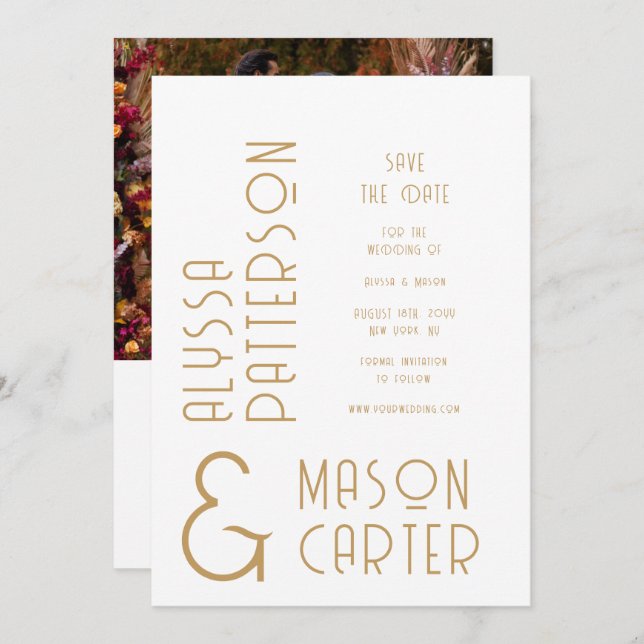 Reserve A Data Casamento de Foto do Código QR Dourado Elegante Sa (Frente/Verso)