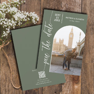 Reserve A Data Casamento de Foto do Código QR Verde Sage