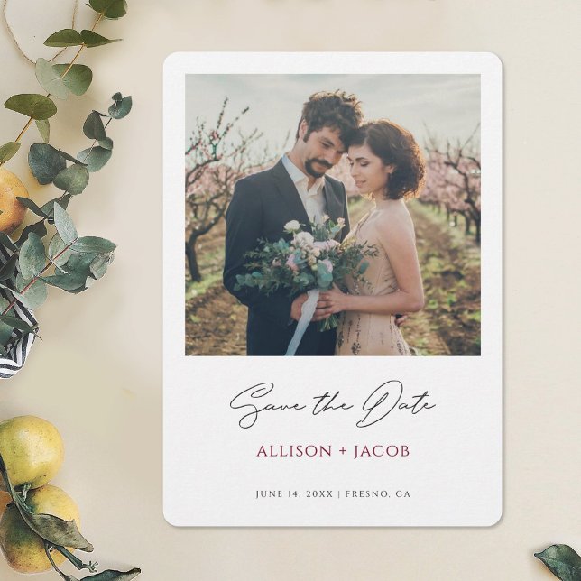 Reserve A Data Casamento de Foto do Modern Burgundy Salve a Data (Criador carregado)