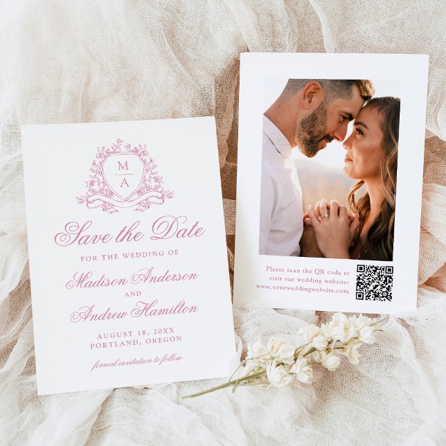 Reserve A Data Casamento de Foto do Monograma do Rosa Quartz Cres (Criador carregado)