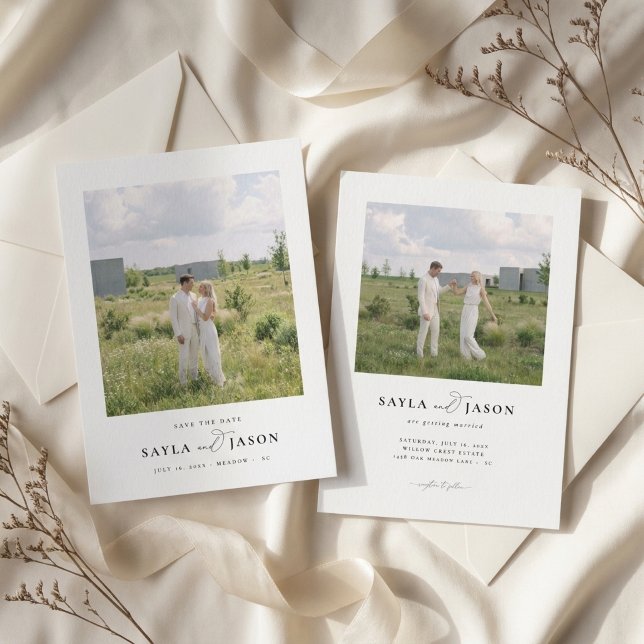 Reserve A Data Casamento de Foto Dupla Face com Script Elegante (Criador carregado)