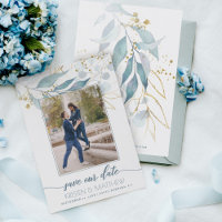 Casamento de Foto Elegante Floral Azul Watercolor