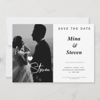 Reserve A Data Casamento de foto elegante preto e branco
