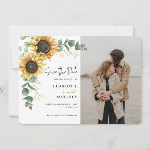 Reserve A Data Casamento de Foto em Aquarela Floral de Girassol