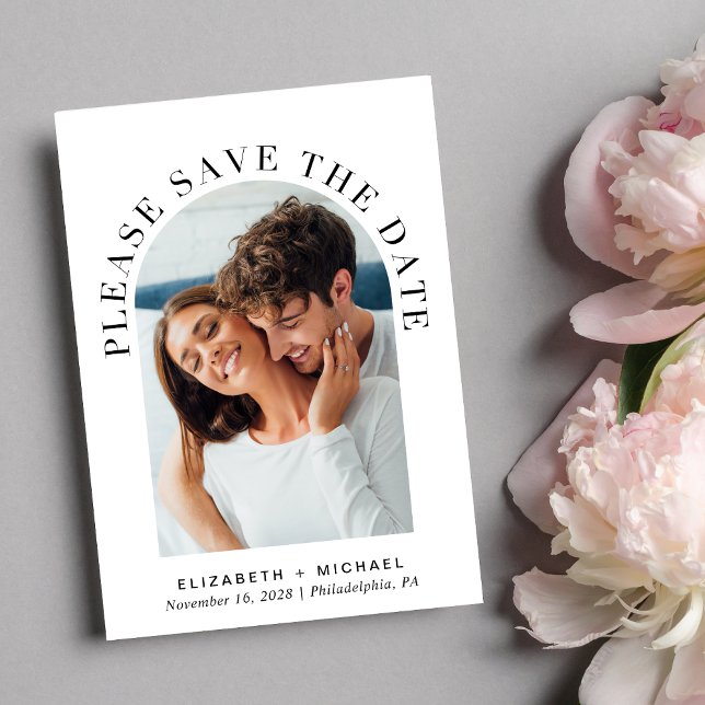 Reserve A Data Casamento de Foto em Arch Elegante (Celebrate your love story with a save the date showcasing your photo in an elegant arch frame)