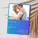 Reserve A Data Casamento de Foto em Palm Tree Beach<br><div class="desc">Casamento moderno salve as datas em um design de palmeira azul inspirado na praia com sua foto personalizada,  perfeita para seu casamento na praia. Se precisar de ajuda para tirar a foto ou quiser mais personalização,  entre em contato comigo através da loja. Eu adoraria ajudar.</div>