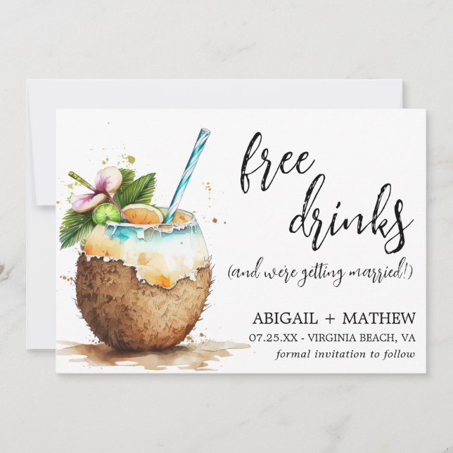 Reserve A Data Casamento de Foto Engraçado Tropical Coconut Cockt (Frente)