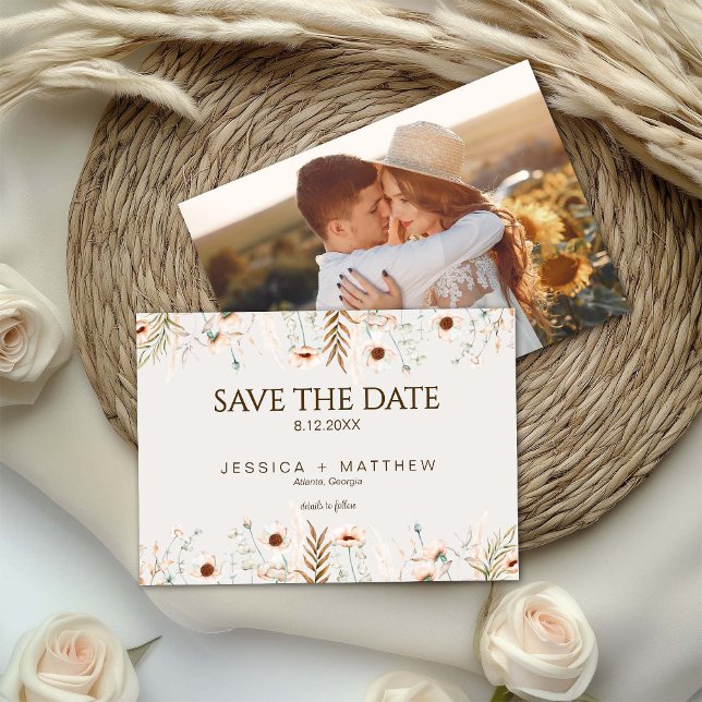 Reserve A Data Casamento de Foto Floral Boho Aquarela (Criador carregado)