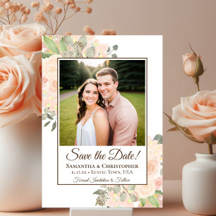 Reserve A Data Casamento de Foto Floral Boho de Aquarela Coral Pê