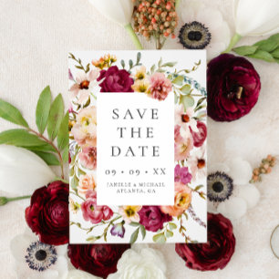 Reserve A Data Casamento de Foto Floral Bold Burgundy