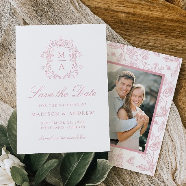 Reserve A Data Casamento de Foto Floral de Chinoiserie, Rosa rosa (Criador carregado)