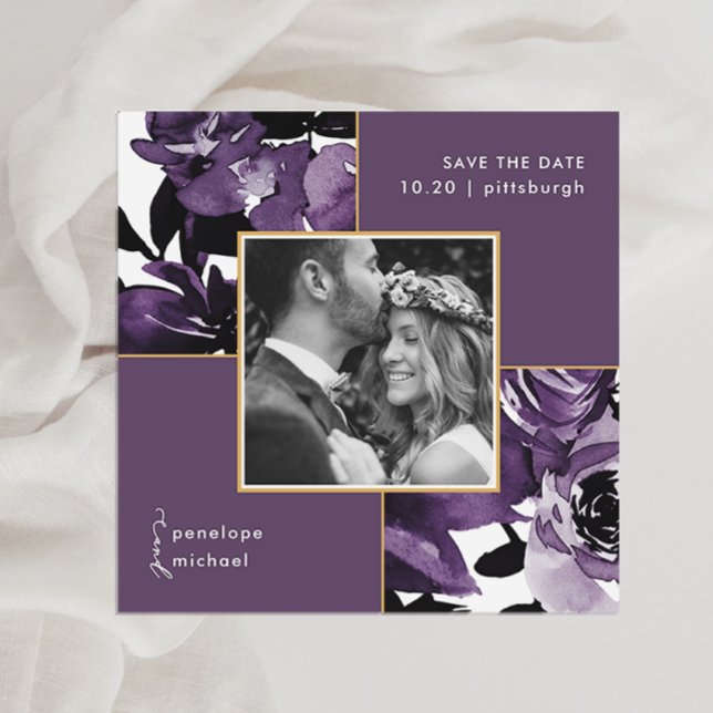 Reserve A Data Casamento De Foto Floral Dusty Purple Salva A Data (Criador carregado)