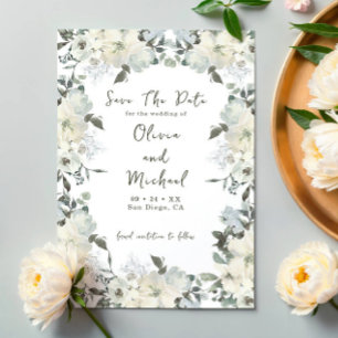 Reserve A Data Casamento de Foto Floral em Aquarela Marfim