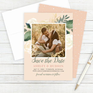 Reserve A Data Casamento de Foto Floral em Aquarela Pêssego