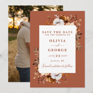 Reserve A Data Casamento de Foto Floral em Aquarela Rústica Terra