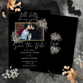 Reserve A Data Casamento de Foto Floral Gótica Preto e Branco