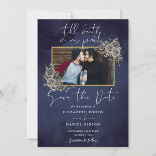 Reserve A Data Casamento de Foto Floral Gótico Azul Meia-Noite
