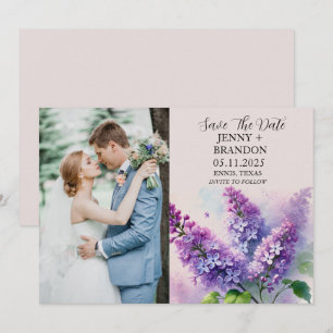 Reserve A Data Casamento de Foto Floral Lilac Roxo Moderno Elegan