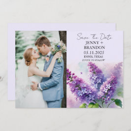 Reserve A Data Casamento de Foto Floral Lilac Roxo Moderno Elegan