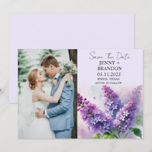 Reserve A Data Casamento de Foto Floral Lilac Roxo Moderno Elegan