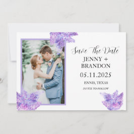 Reserve A Data Casamento de Foto Floral Lilac Roxo Moderno Elegan