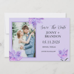 Reserve A Data Casamento de Foto Floral Lilás Roxo Moderno Elegan