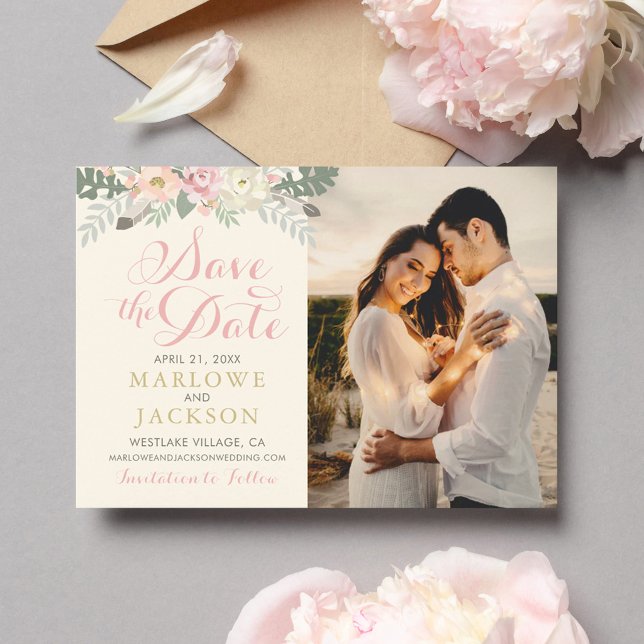 Reserve A Data Casamento de Foto Floral Marfim Romântico (Criador carregado)