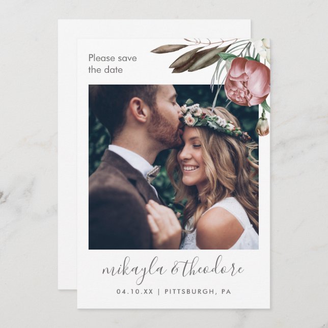 Reserve A Data Casamento de Foto Floral Modern Boho (Frente/Verso)