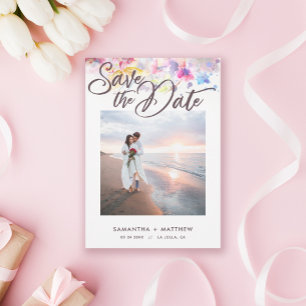Reserve A Data Casamento de Foto Floral Pastel Watercolor