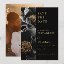 Casamento De Foto Floral Preto E Dourado Elegante