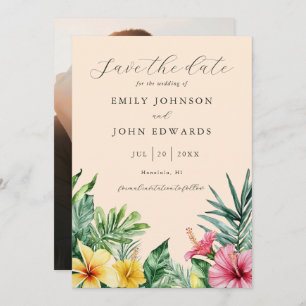Reserve A Data Casamento De Foto Floral Tropical Peach Watercolor