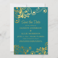 Casamento de Foto Flourish Dourada de Teal Brilhan