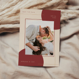 Reserve A Data Casamento de Foto Inline Bege Geométrico Moderno