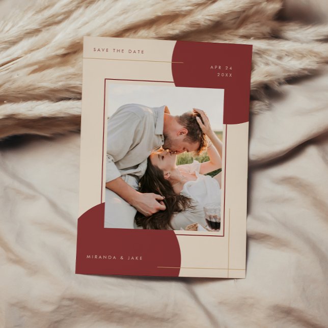 Reserve A Data Casamento de Foto Inline Bege Geométrico Moderno (Criador carregado)