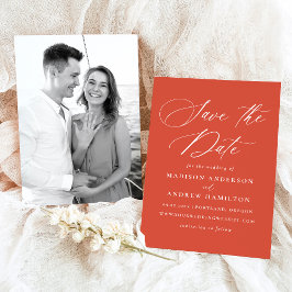 Reserve A Data Casamento de Foto Laranja de Caligrafia Moderna El