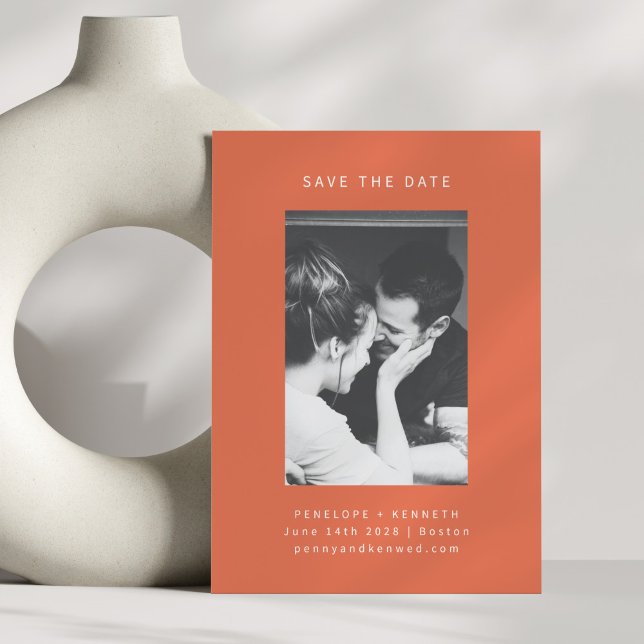 Reserve A Data Casamento de Foto Laranja Minimalista Moderno Bril (Criador carregado)