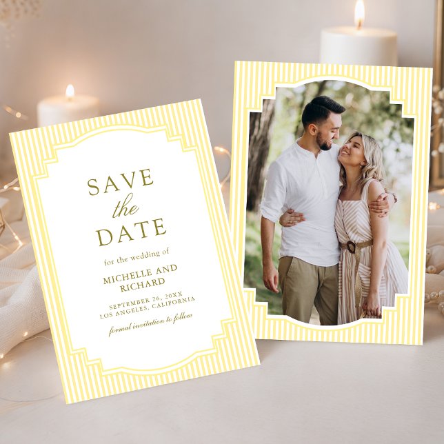 Reserve A Data Casamento de Foto Listrada Amarela Clássica (Criador carregado)