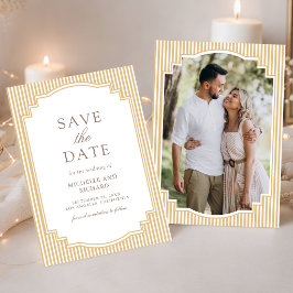 Reserve A Data Casamento de Foto Listrada Bege Clássico