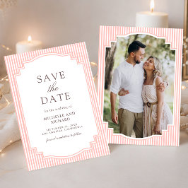 Reserve A Data Casamento de Foto Listrada Rosa Coral Pastel