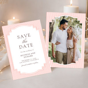Reserve A Data Casamento de Foto Listrada Rosa Coral Pastel