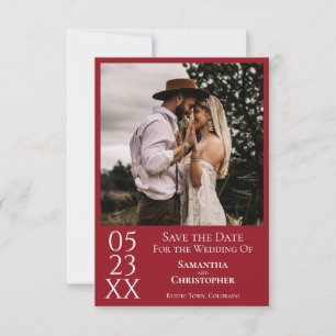 Reserve A Data Casamento de Foto Mínimo Moderno Vermelho Simples