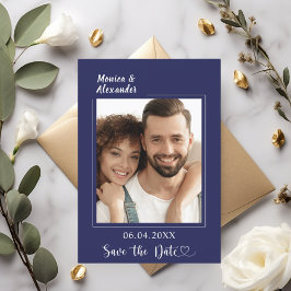 Reserve A Data Casamento de foto moderna azul-marinho Save the Da