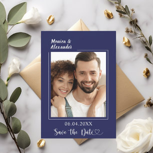 Reserve A Data Casamento de foto moderna azul-marinho Save the Da