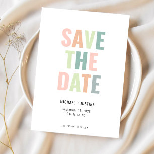 Reserve A Data Casamento de Foto Multi Cor Pastel Minimalista Mod