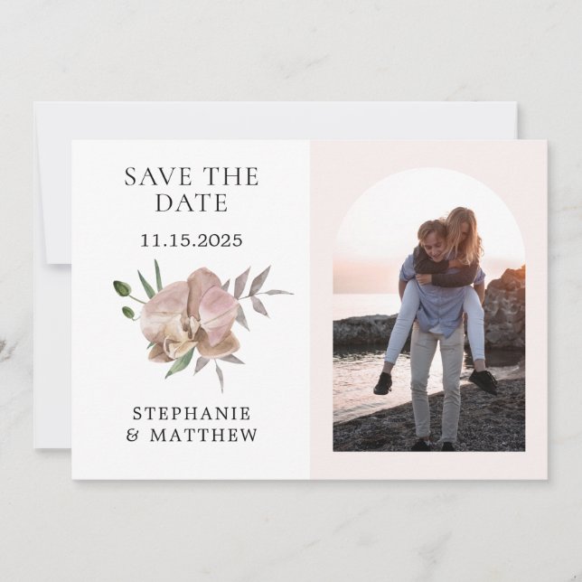 Reserve A Data Casamento de Foto Orquídeas Empoeiradas Arco Boho (Frente)