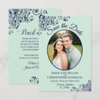 Casamento de Foto Oval em Verde Menta e Azul Marin